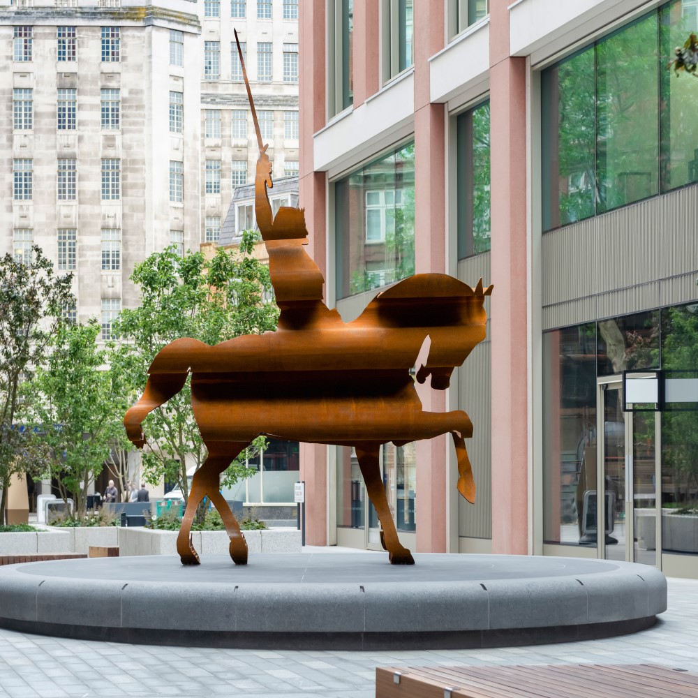 Nick Hornby's Power over others is Weakness statue which is a bronze statue of a horse with a person sitting on this holding a sword