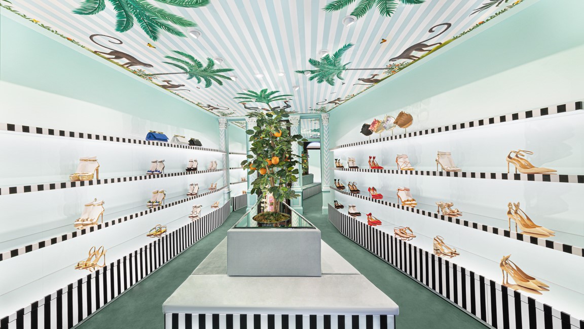 Aquazzura boutique showing shelves of shoes